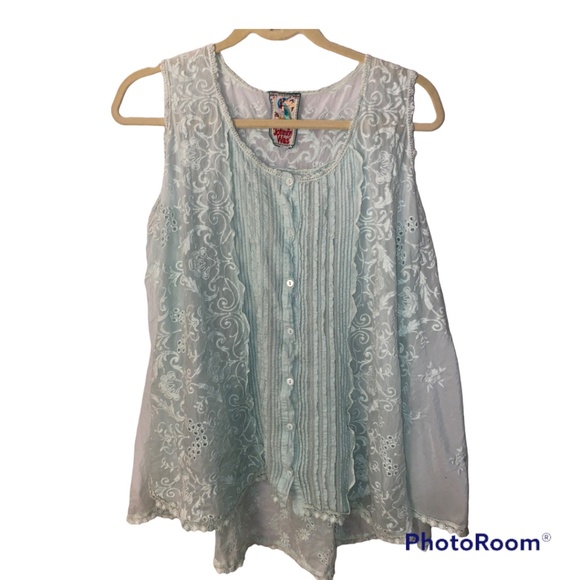 Women's Sleeveless Lace Top - Light Blue - Picture 1 of 5